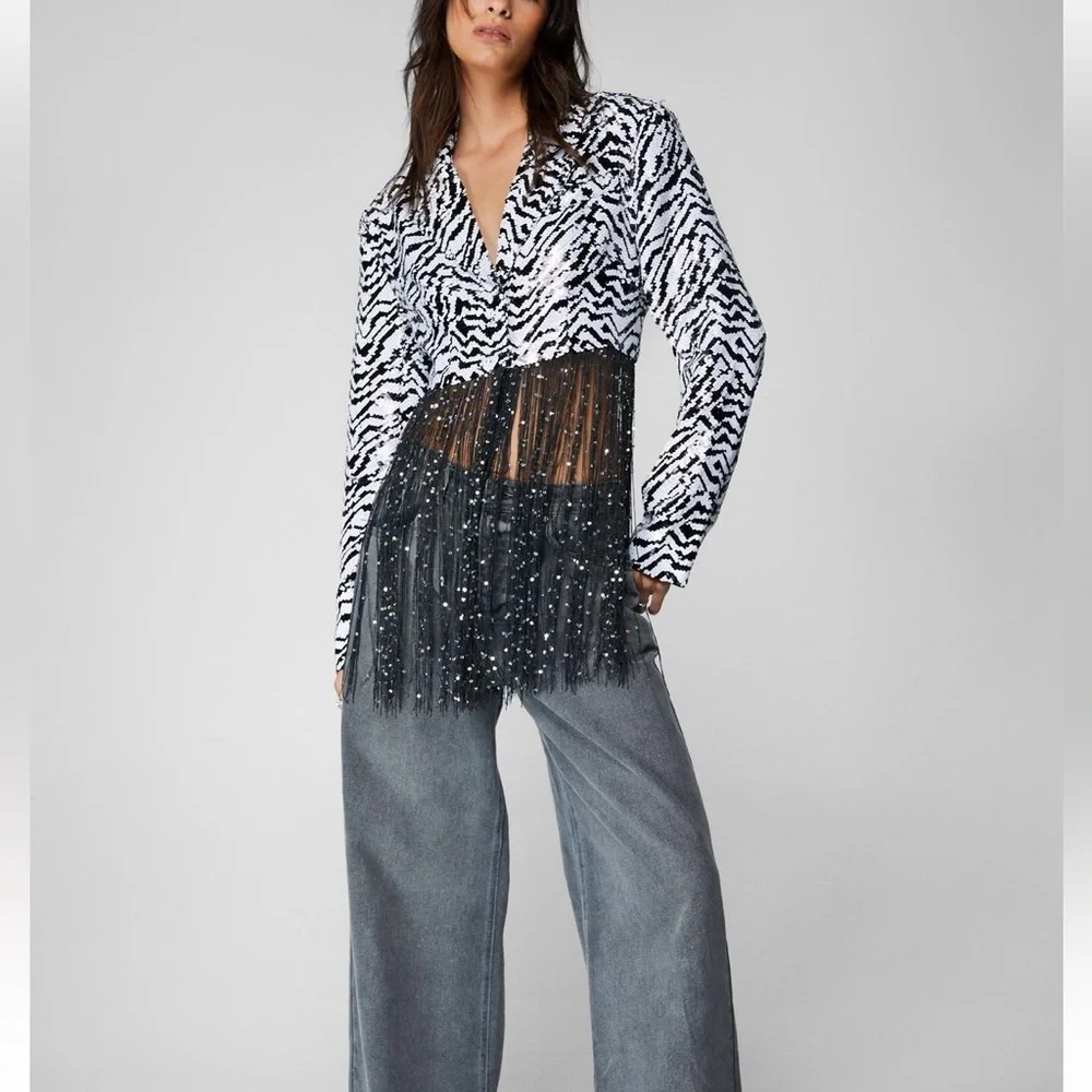 Nasty gal sequin zebra fringe crop blazer - Picture 3 of 4